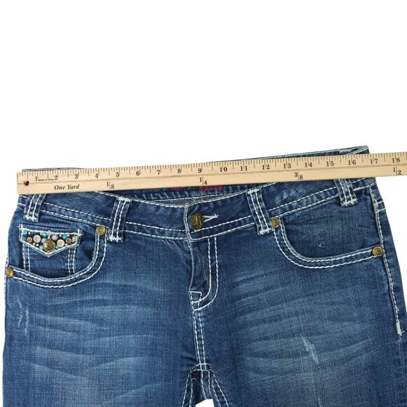 Rock & Roll Cowgirl Boot Cut Jeans READ Womens 31x32.5 Low Rise Distressed Denim - Picture 3 of 16